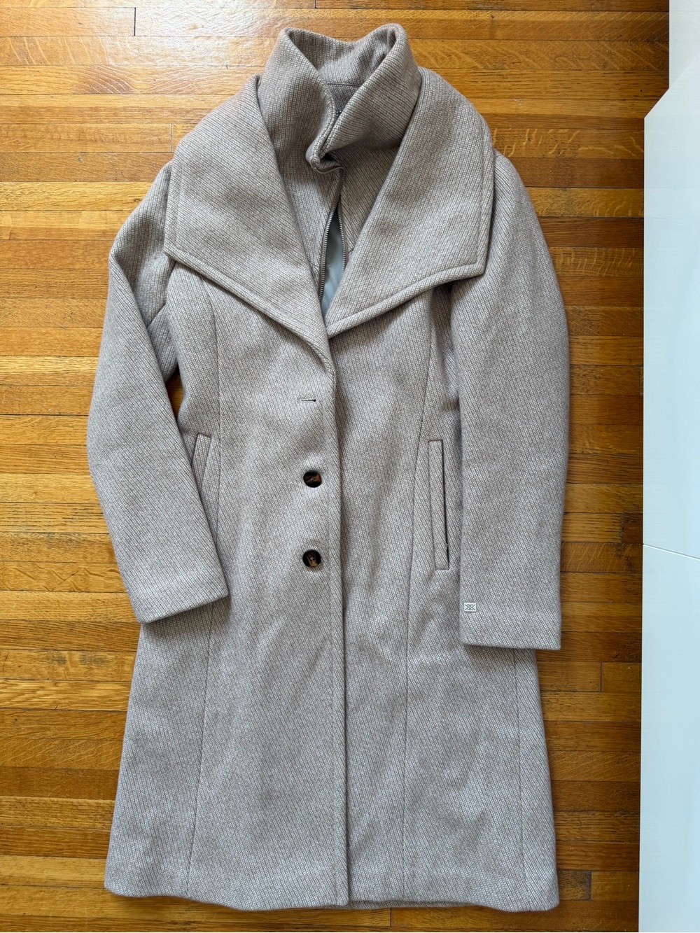 Soia & Kyo Taupe Long Wool-Blend Trench Coat with Wide Collar